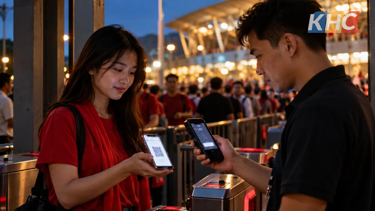 Scanning a QR ticket on a phone at the entrance