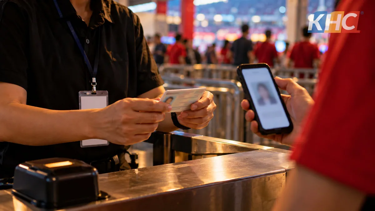 Scanning a QR ticket on a phone at the entrance