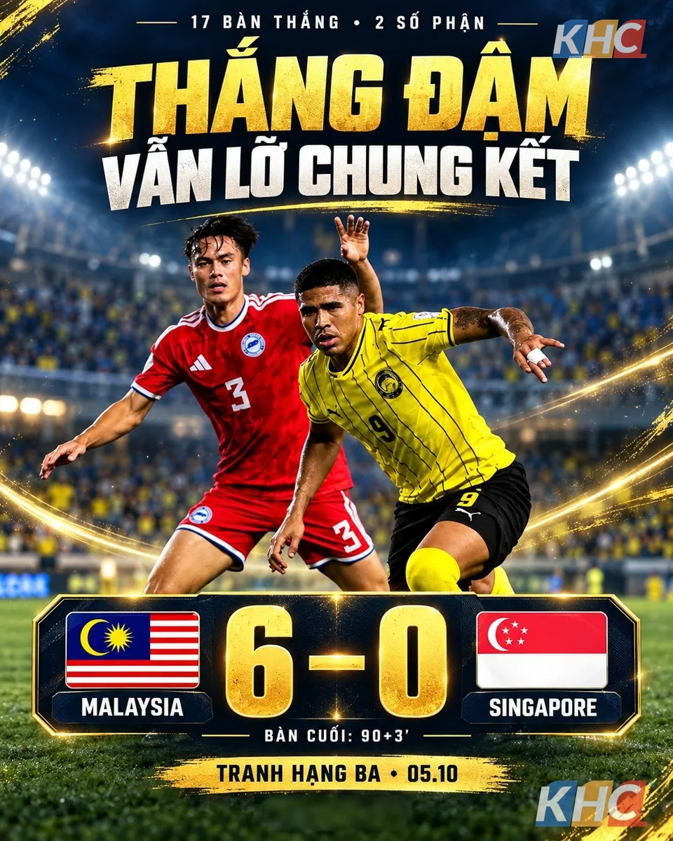 Malaysia thắng Singapore 6-0